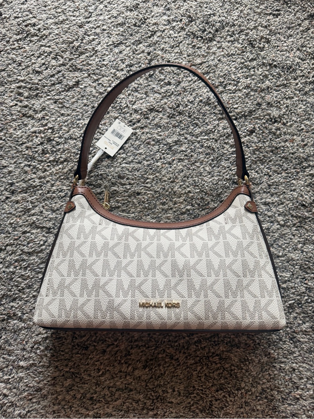 NWT Michael Kors Maeve White Shoulder Bag with Brown Trim